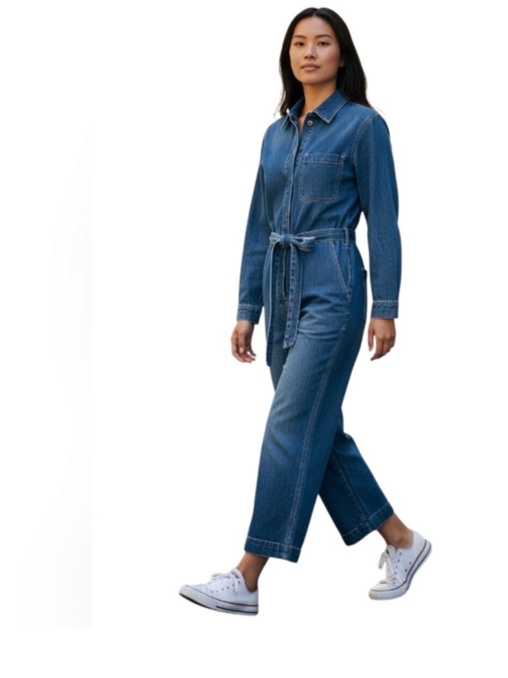 GAP Women's Denim Wide Leg Jumpsuit - Blue